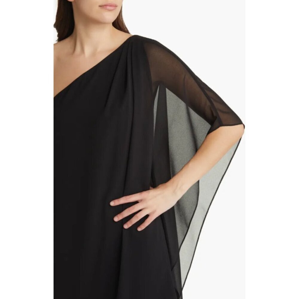 Kobi Halperin Sabrina Black Chiffon One Shoulder Cocktail Dress SZ S NWT $398 - Picture 4 of 5